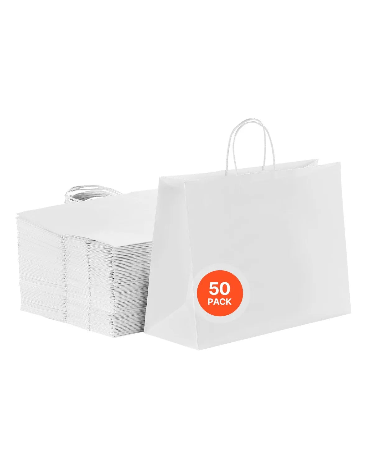 VEVOR Kraft Paper Bags with Handles – 50/100Pcs, 16 x 6 x 12 in, Large Reusable & Recycled Grocery/Party Bags – White, Brown, Black 