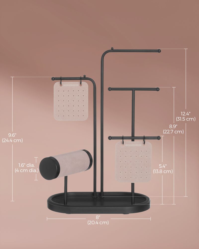 SONGMICS Jewelry Stand with Metal Frame, 2 Earring Boards, 4 Hanging Rods 