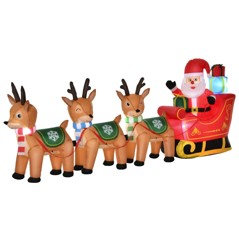 HOMCOM 4.5FT Inflatable Christmas Decoration with Santa Sleigh & 3 Reindeer, Outdoor Blow Up with LED Lights 