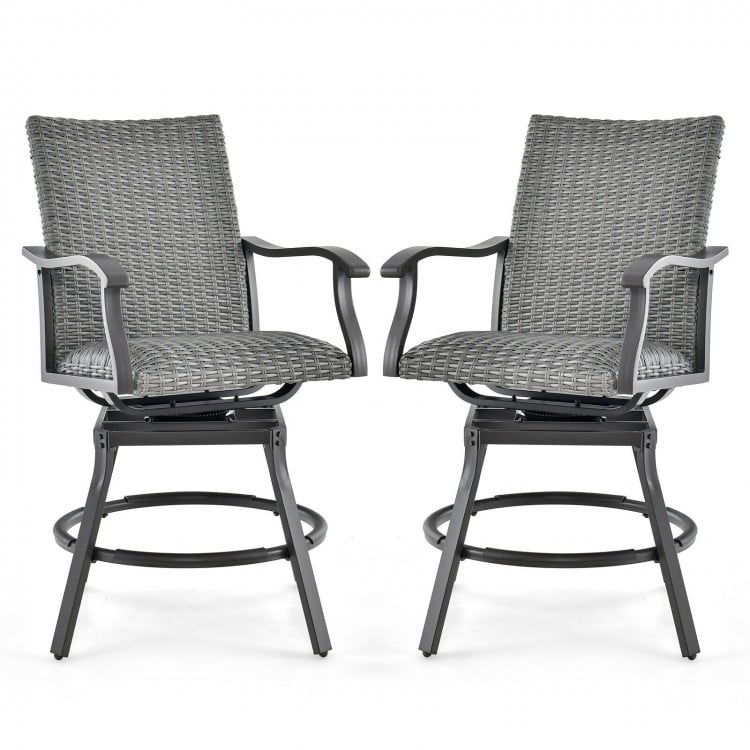 2 Pieces Patio Swivel Bar Chair Set with Quick Dry 4D Air Fiber Cushion