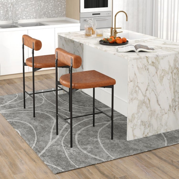 26 Inch Upholstered Bar Stools Set of 2 Counter Height Bar Chairs with  Backrest-Brown