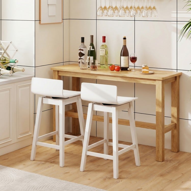 24.5 Inch Swivel Wooden Bar Stools Set of 2 with Rubber Wood Legs and Low Back-White
