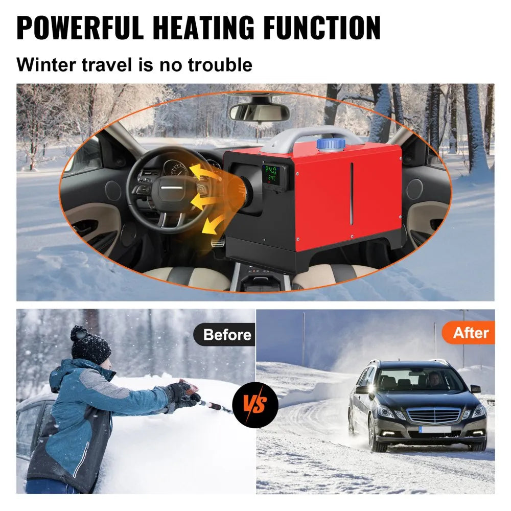 VEVOR Diesel Air Heater 8KW Parking Heater 12V Truck Heater, One Air Outlet, with Black LCD Switch, Remote Control, Fast Heating Compact Diesel Heater, For Car, RV Truck, Boat, Campervans, Caravans 