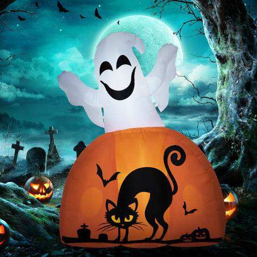 HOMCOM 5ft Halloween Inflatables Outdoor Decorations Ghost With Pumpkin, Outdoor Blow Up Yard Decor With LED Lights For Garden, Lawn, Party, Holiday 