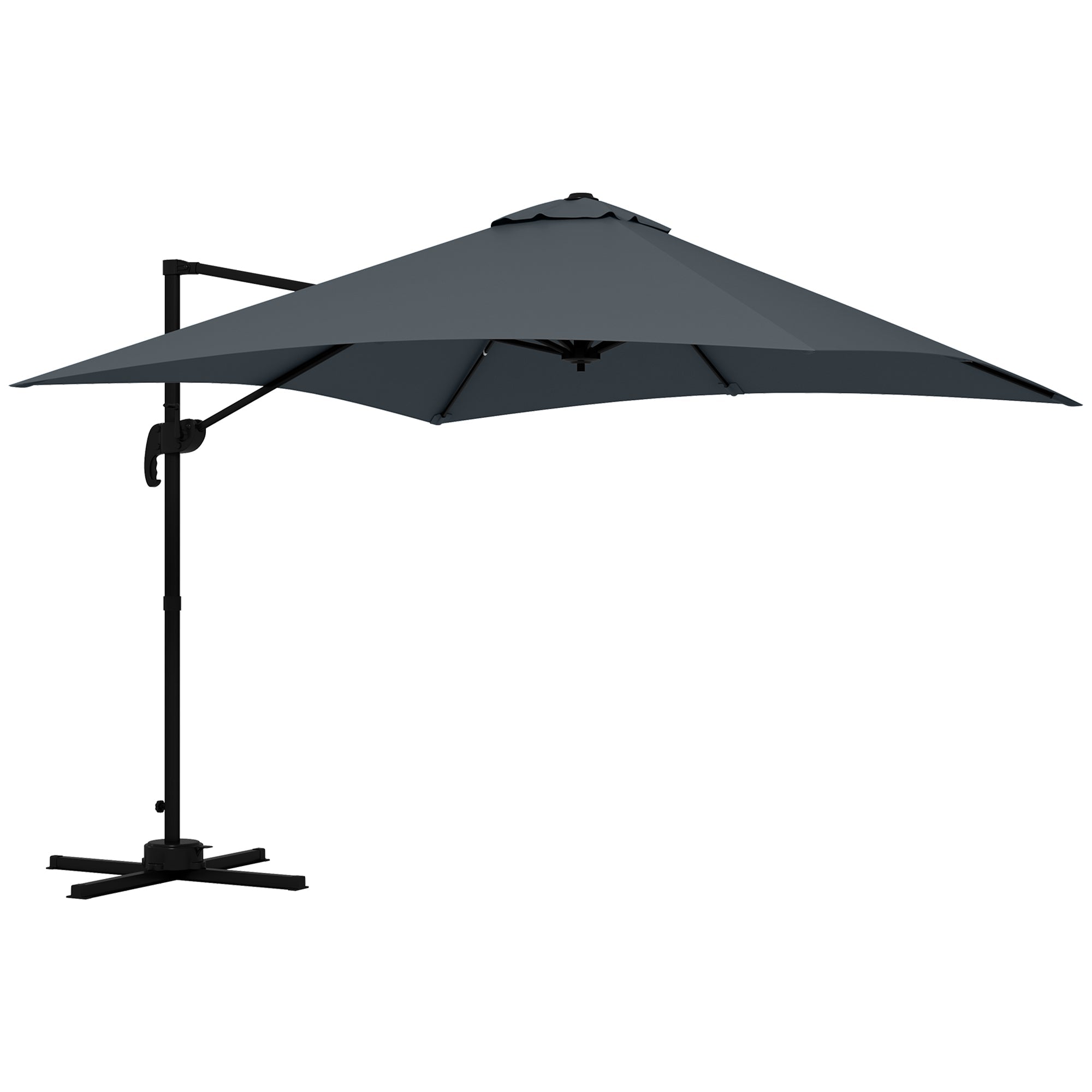 Outsunny 10x10ft Cantilever Umbrella Square Market Parasol Adjustable Outdoor Patio Shade Dark Grey Rotatable 