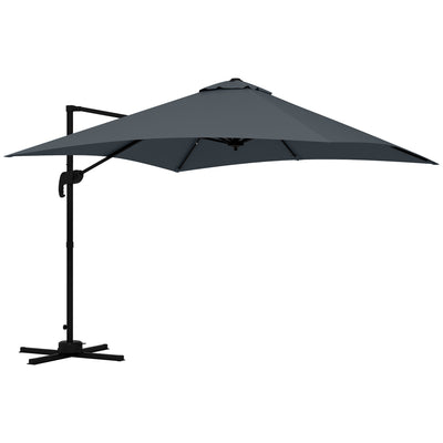 Outsunny 10x10ft Cantilever Umbrella Square Market Parasol Adjustable Outdoor Patio Shade Dark Grey Rotatable 