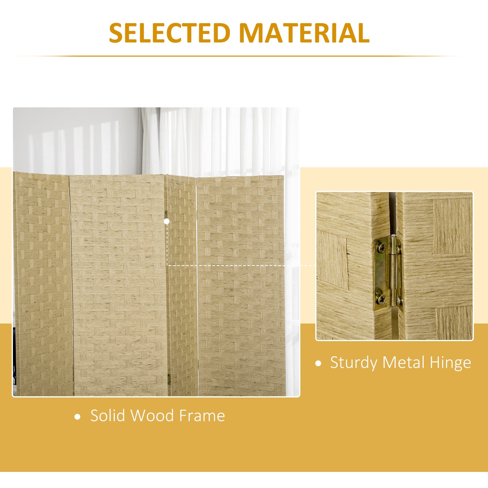 HOMCOM Wave of Seclusion: 5 Ft Tall 4 Panel Folding Room Divider, Wave Fiber Brown Privacy Screen for Indoor Use 