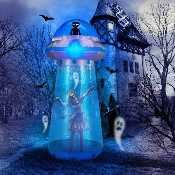 8.8 FT Halloween Inflatable UFO Yard Decoration, Fun Tall Blow Up Yard Decor With Built-in LED Lights And Stand Inside Design For Holiday Party Yard Lawn Garden Decor Indoor Outdoor 