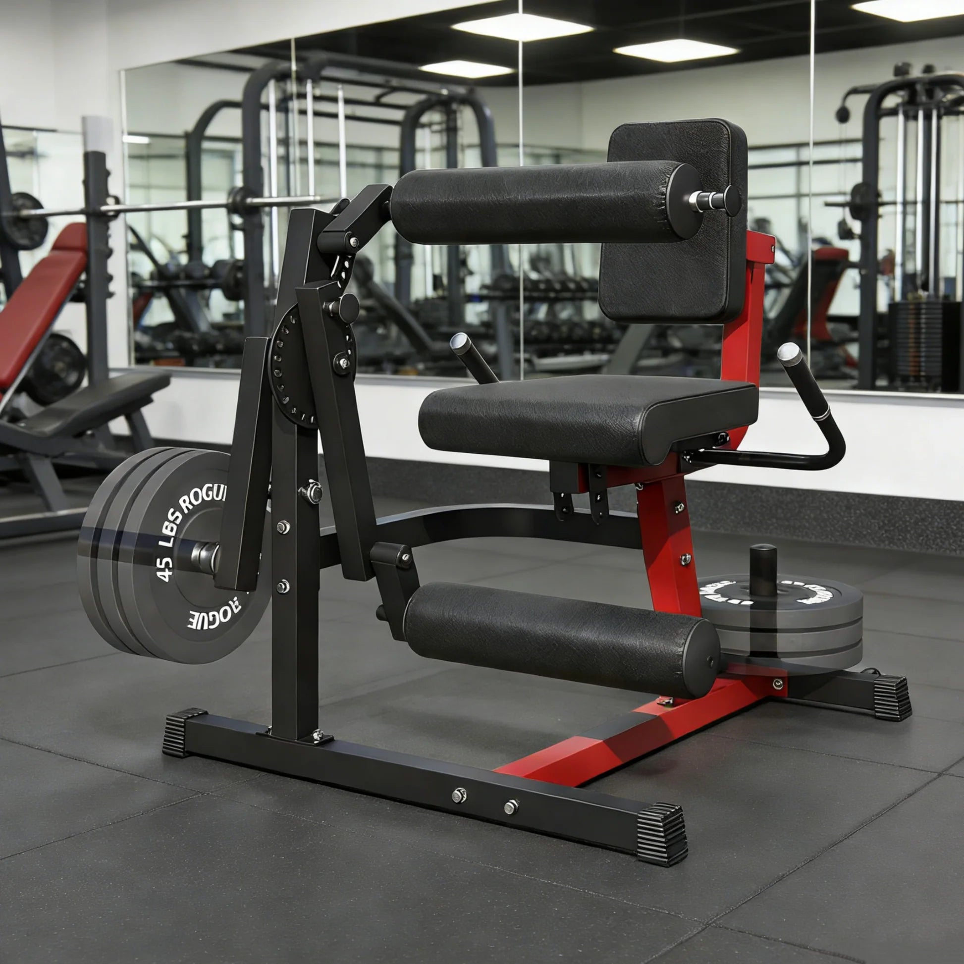 YODOLLA Leg Extension & Curl Machine – Adjustable Lower Body Workout Trainer with Steel Frame (Black/Red)