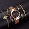 Bracelet Watch Set – Quartz Round Alloy Case with Leather Strap, 33mm Dial, Elegant Timepiece for Women