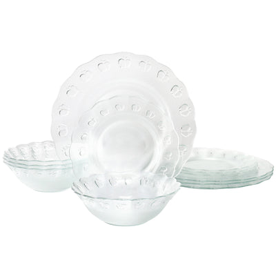 Gibson Home 12 Piece Apple Delight Textured Glass Dinnerware Set in Clear - Free Shipping 