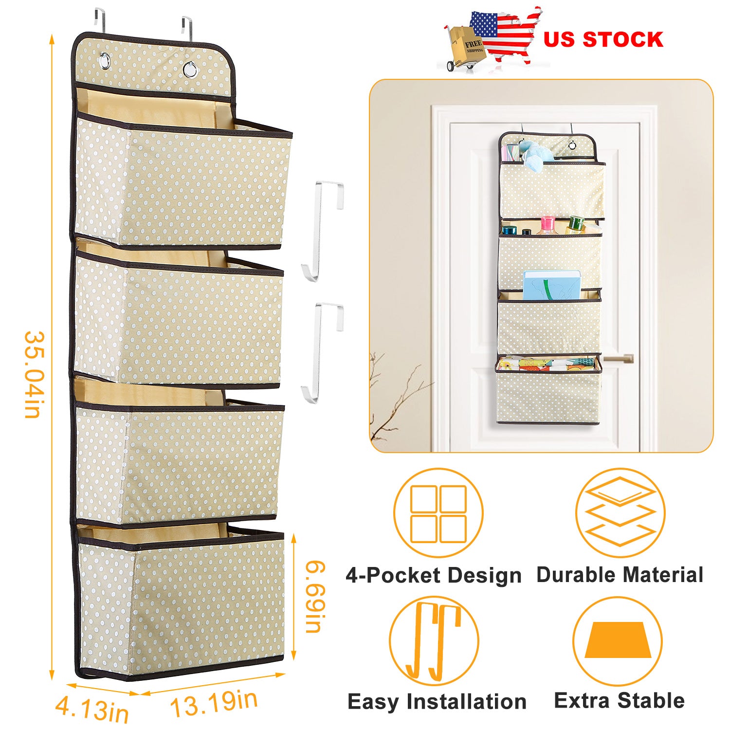 Over Door Hanging Organizer 4 Pockets Wall Mount Closet Storage Organizer Multifunctional Hanging Shelves For Clothing Office Supplies File Folders