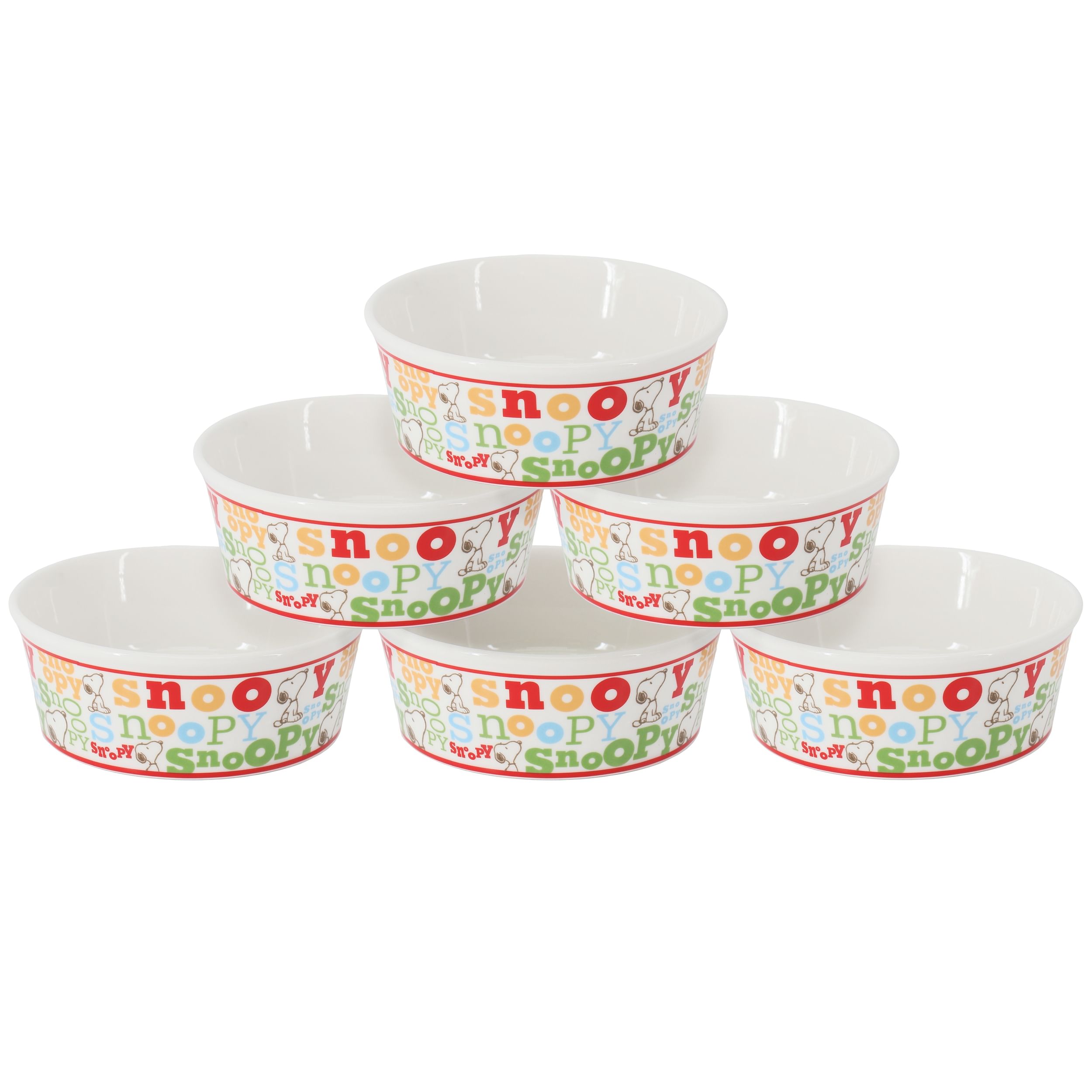 Peanuts Classic Snoopy 6 Piece 5 Inch Stoneware Pet Bowl Set - Free Shipping 