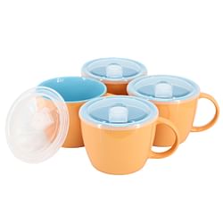 Gibson Home On The Go 4 Piece 25 Ounce Stoneware Soup Cup Set with Lid in Peach - Free Shipping 
