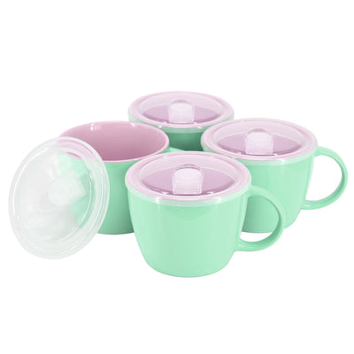 Gibson Home On The Go 4 Piece 25 Ounce Stoneware Soup Cup Set with Lid in Mint - Free Shipping 