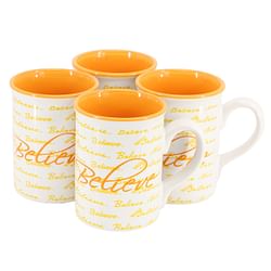 Gibson Home Inspirational Words Believe 4 Piece 16 Ounce Stoneware Mug Set in Orange - Free Shipping