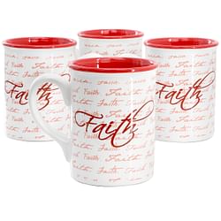 Gibson Home Inspirational Words Faith 4 Piece 16 Ounce Stoneware Mug Set in Red - Free Shipping