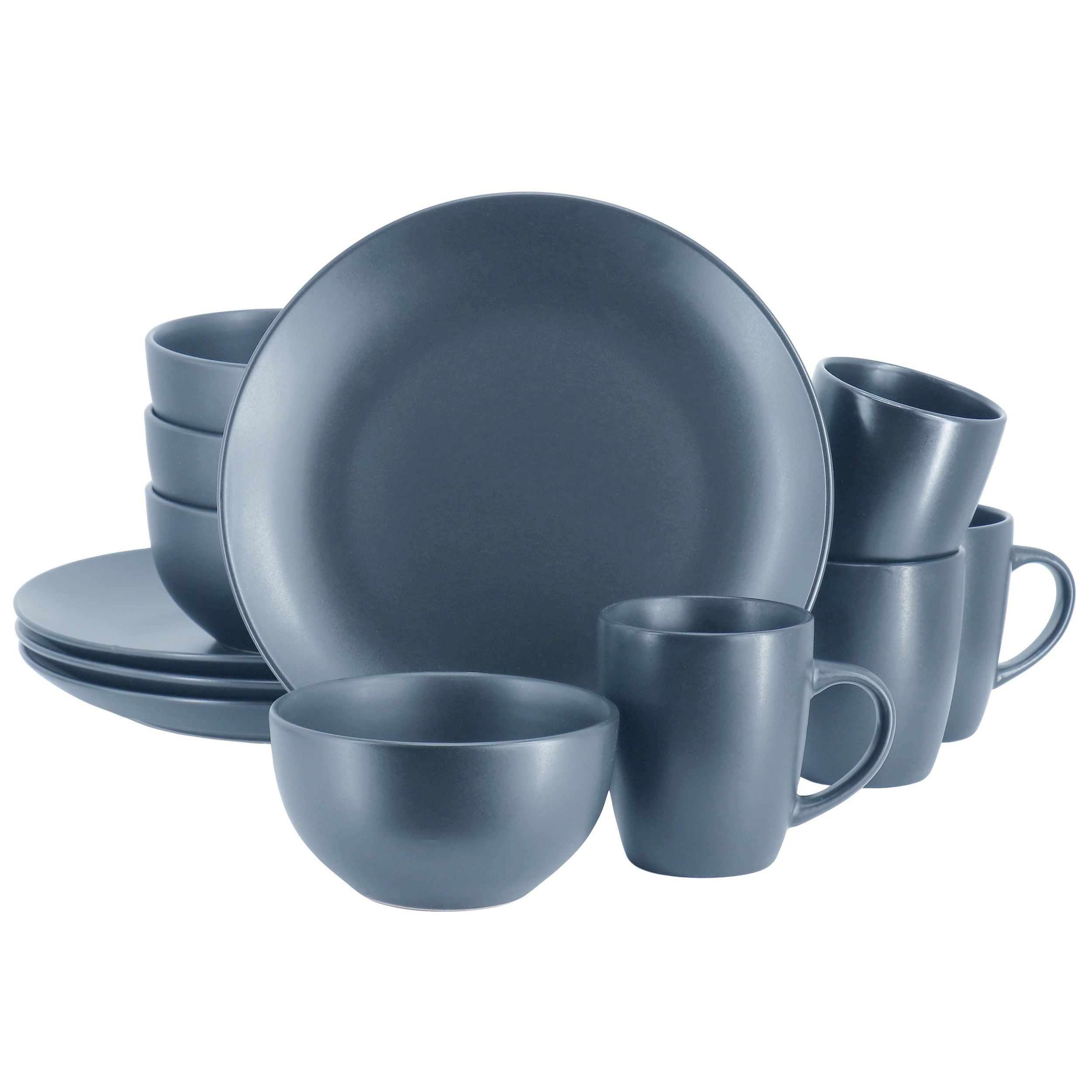 Gibson Home Everyday Plus 12 Piece Round Stoneware Dinnerware Set in Blue - Free Shipping