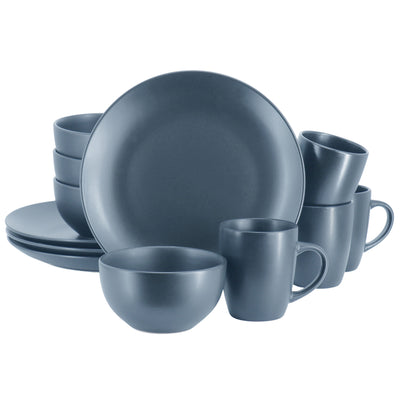 Gibson Home Everyday Plus 12 Piece Round Stoneware Dinnerware Set in Blue - Free Shipping 
