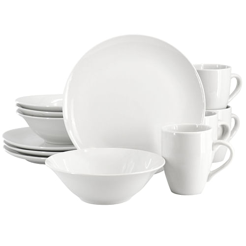 Gibson Home Wintercap 12 Piece Fine Ceramic Dinnerware Set in White - Free Shipping