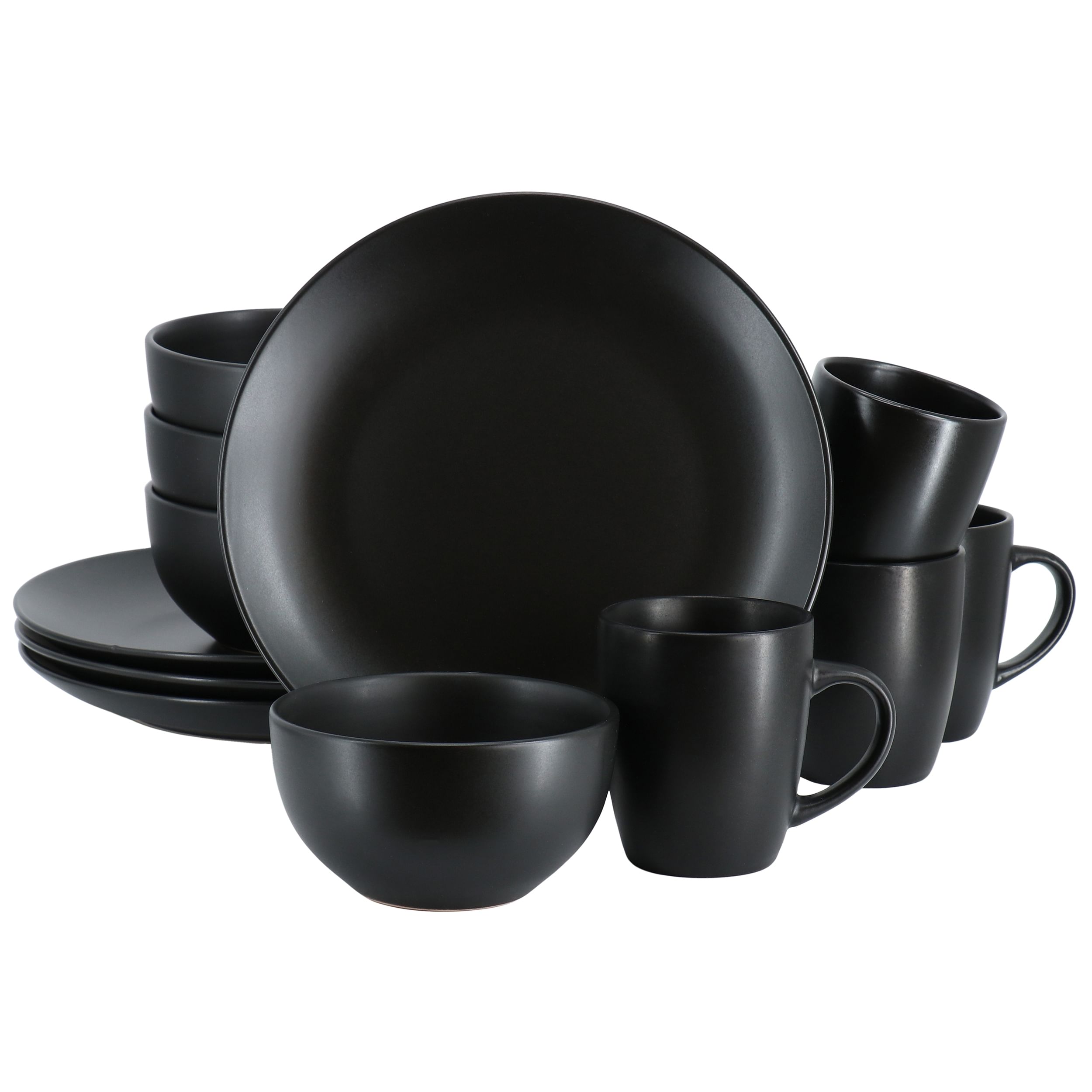 Gibson Home Everyday Plus 12 Piece Round Stoneware Dinnerware Set in Black - Free Shipping