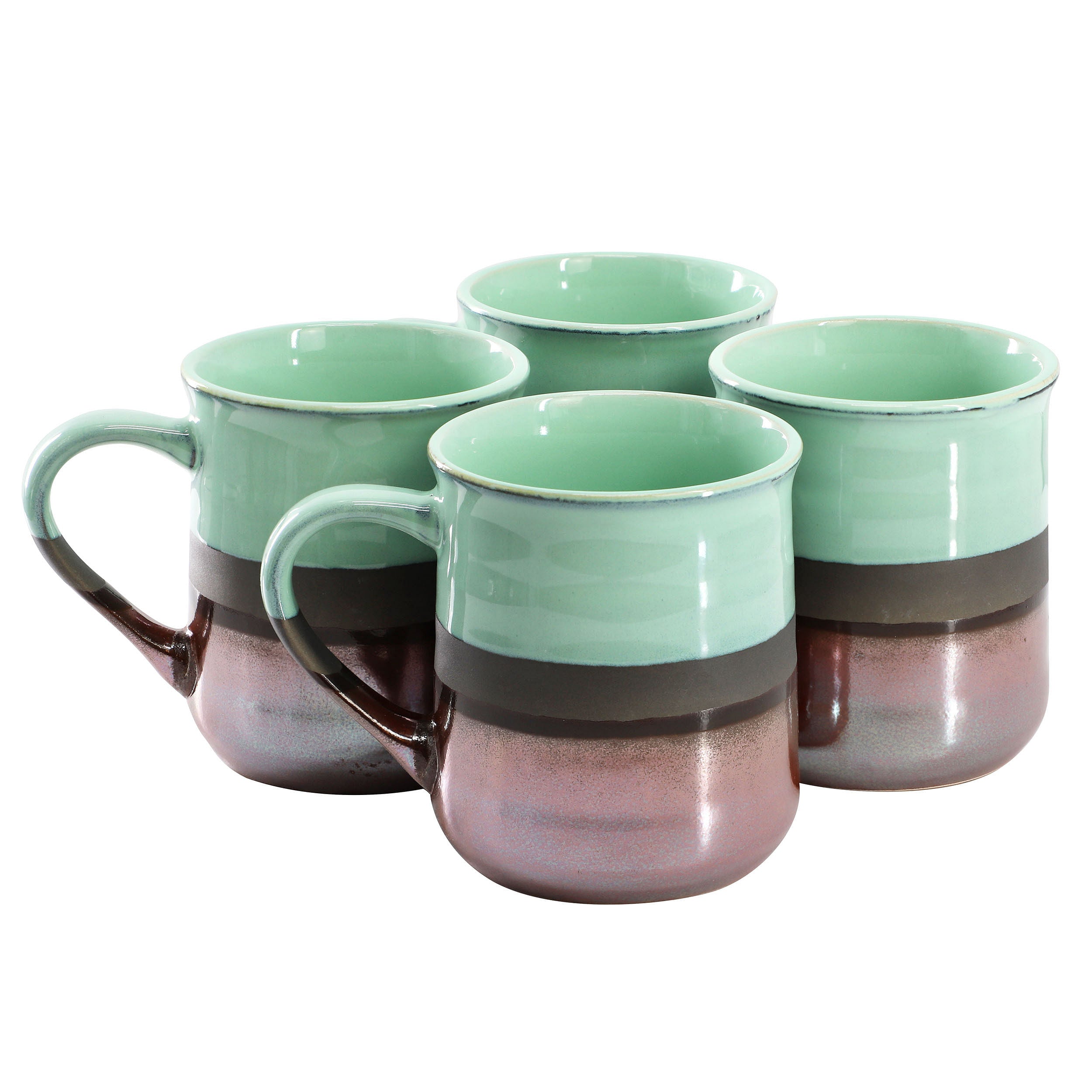 Gibson Home Copper Tonal 4 Piece 18 Ounce Stoneware Cup Set in Celadon - Free Shipping 