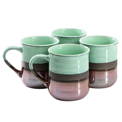 Gibson Home Copper Tonal 4 Piece 18 Ounce Stoneware Cup Set in Celadon - Free Shipping 