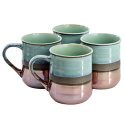 Gibson Home Copper Tonal 4 Piece 18 Ounce Stoneware Cup Set in Sage - Free Shipping