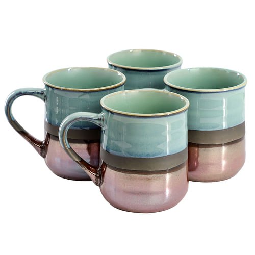 Gibson Home Copper Tonal 4 Piece 18 Ounce Stoneware Cup Set in Sage - Free Shipping