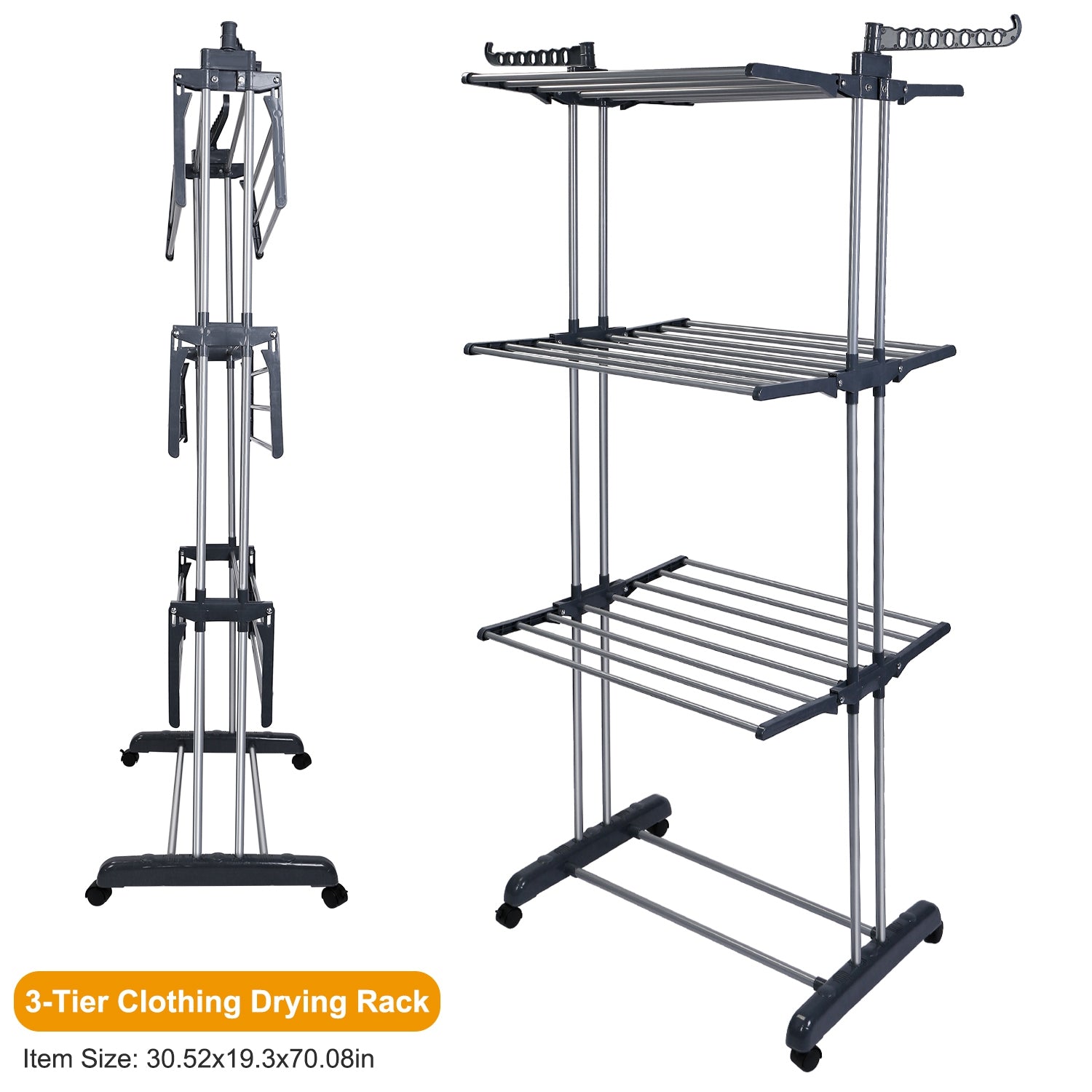 Clothes Drying Rack Rolling Collapsible Laundry Dryer Hanger Stand Rail Shelve
Wardrobe Clothing Drying Racks w/ Dual Side Wings 