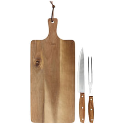 Gibson Elite 3 Piece Acacia Wood Serving Board with Carving Knife and Fork in Brown - Free Shipping 