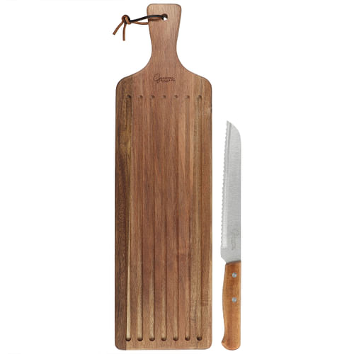 Gibson Elite 2 Piece Acacia Wood Serving Board and Bread Knife Set in Brown - Free Shipping 