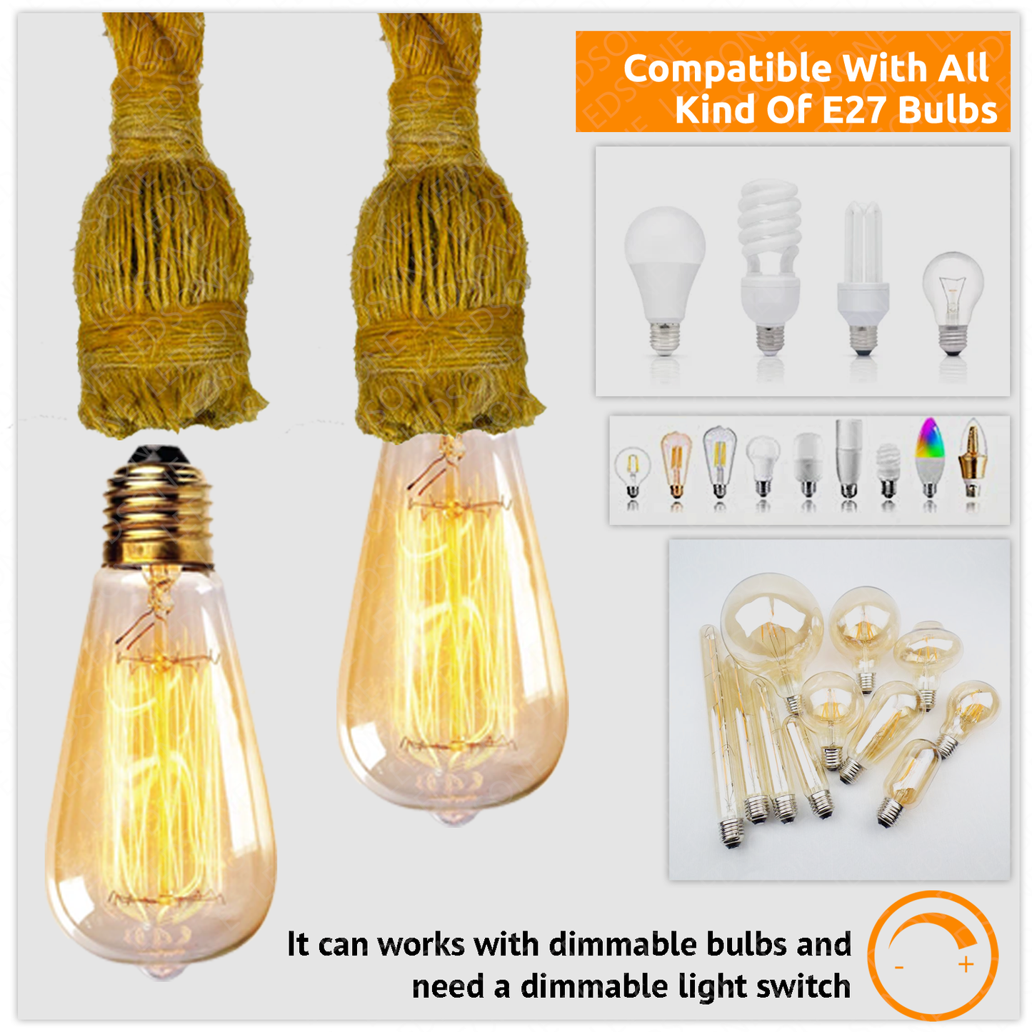 Industrial Vintage Hemp Rope Pendant Light~1465 