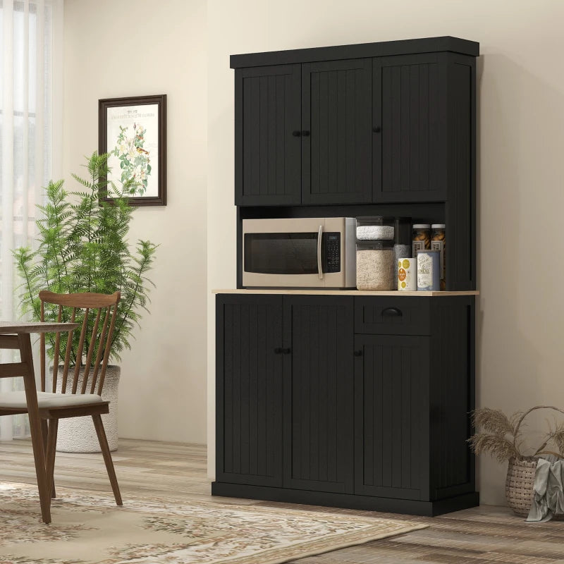 71" Kitchen Pantry Buffet with Hutch Storage Cabinet Microwave Oven Stand with Drawer, Black