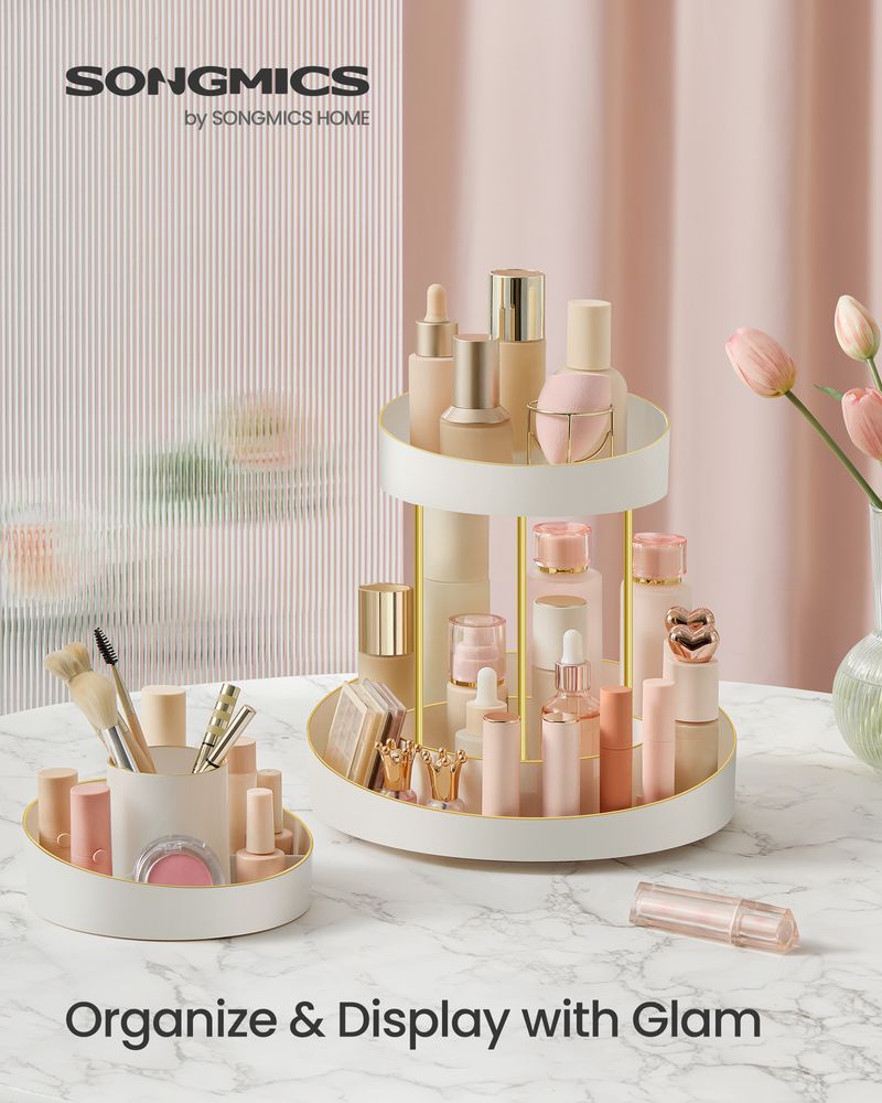 SONGMICS 2-Tier Round Rotating Makeup Organizer 