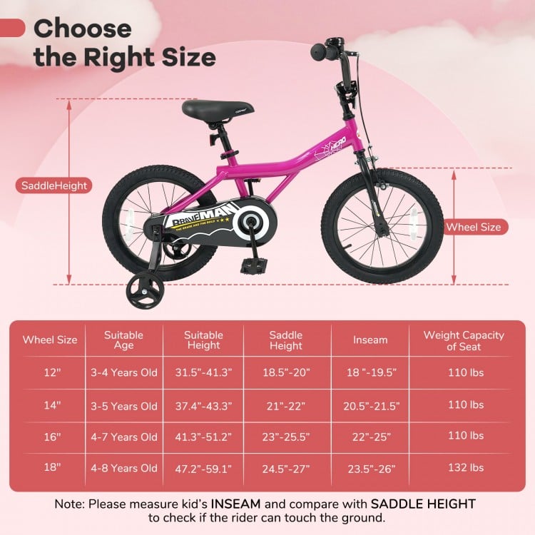 16-Inch Kids Bike with Removable Training Wheels Pink-Brave Hero