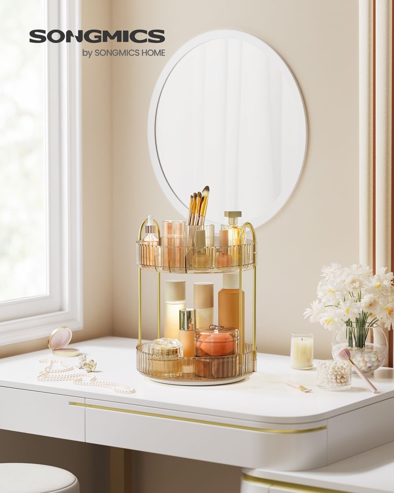 SONGMICS Round Rotating Skincare Organizer Countertop 