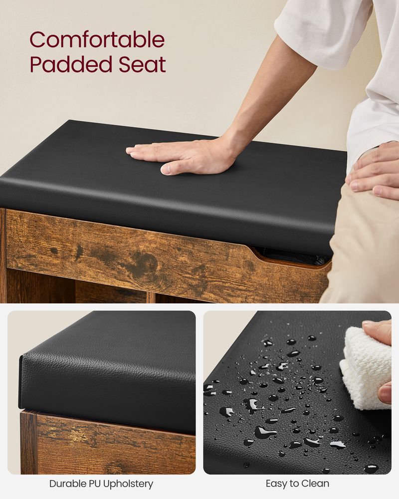 VASAGLE Storage Bench with Cushion, Padded Seat, 3 Compartments 
