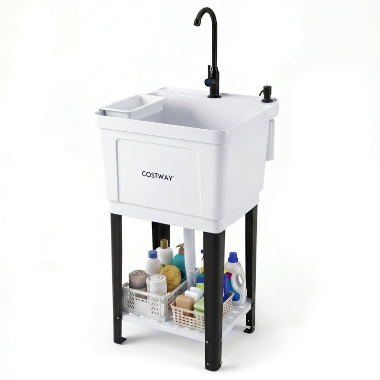 14.5 Gal/21.1 Gal Utility Sink Laundry Tub with Rotating Faucet and Adjustable Legs
