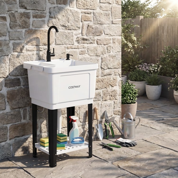 14.5 Gal/21.1 Gal Utility Sink Laundry Tub with Rotating Faucet and Adjustable Legs