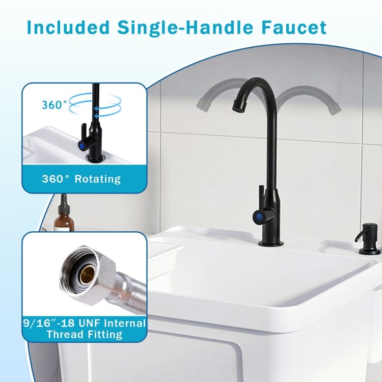 14.5 Gal/21.1 Gal Utility Sink Laundry Tub with Rotating Faucet and Adjustable Legs