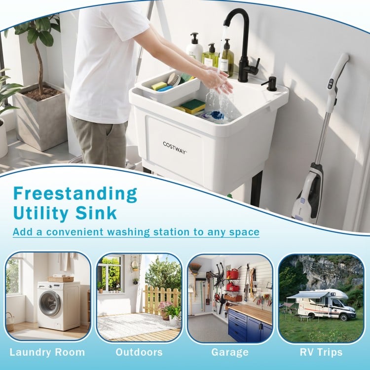 14.5 Gal/21.1 Gal Utility Sink Laundry Tub with Rotating Faucet and Adjustable Legs