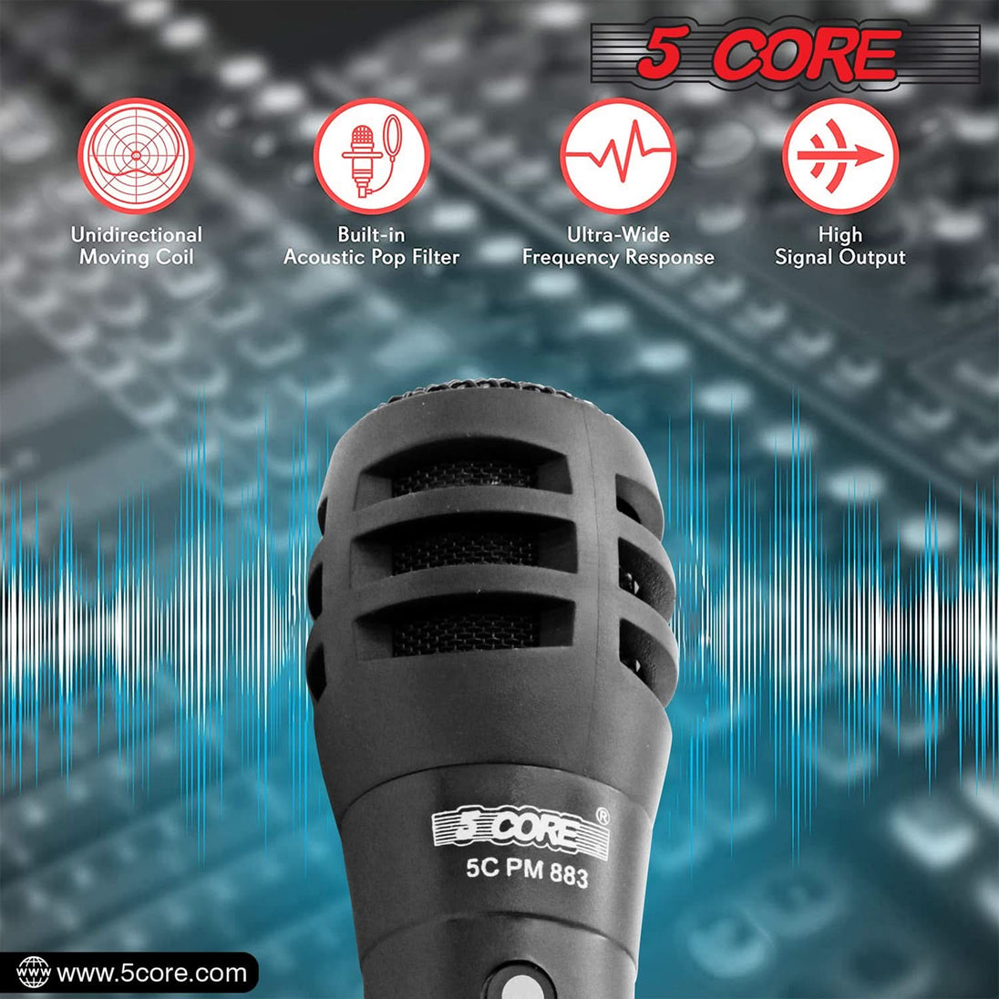 5Core Handheld XLR Dynamic Microphone – Professional Karaoke, Singing, and Studio Mic (Microfono)