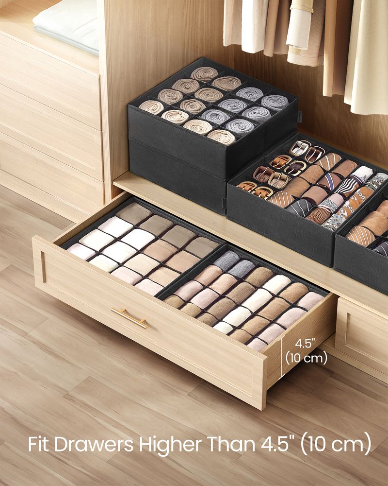 SONGMICS Set of 4 Closet Organizers for Underwear, 80 Cells 