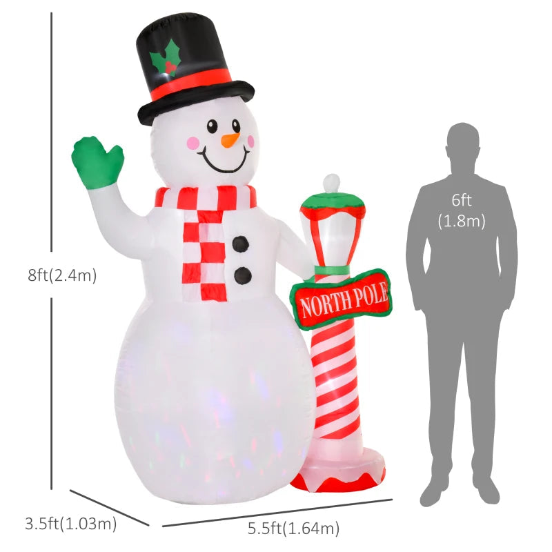 HOMCOM 7.9FT Inflatable Christmas Snowman Decoration, LED Lighted Blow Up for Indoor & Outdoor Holiday Yard Display 