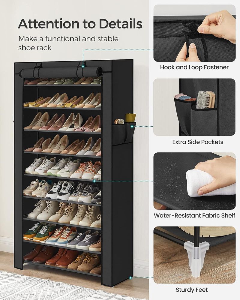 SONGMICS 9 Tier Shoe Rack with Nonwoven Fabric Cover 