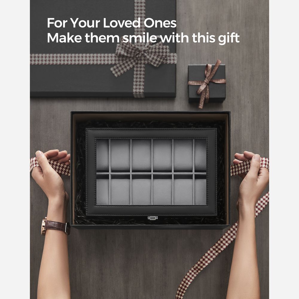 SONGMICS 6 & 12-Slot Watch Box with Large Glass Lid 