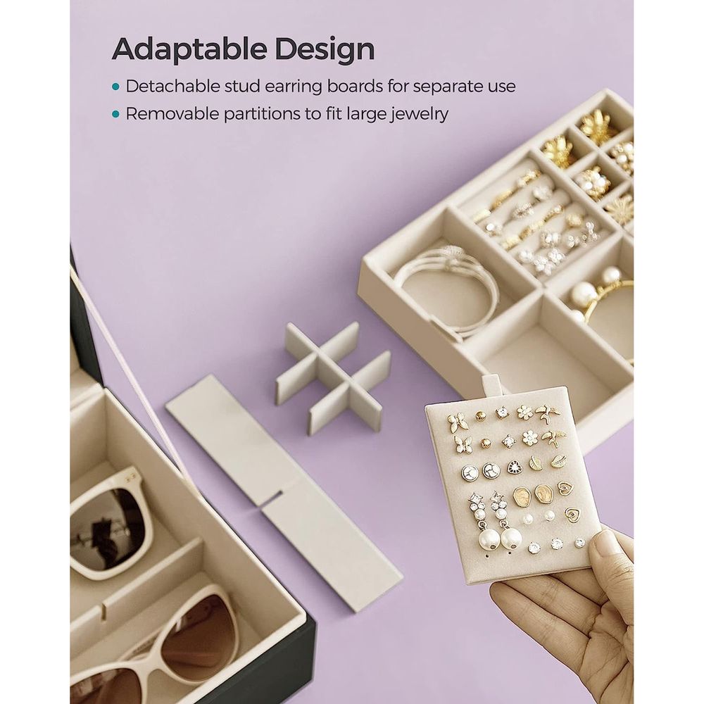 SONGMICS 2-Layer Jewelry Box with Handle and Removable Jewelry Tray 
