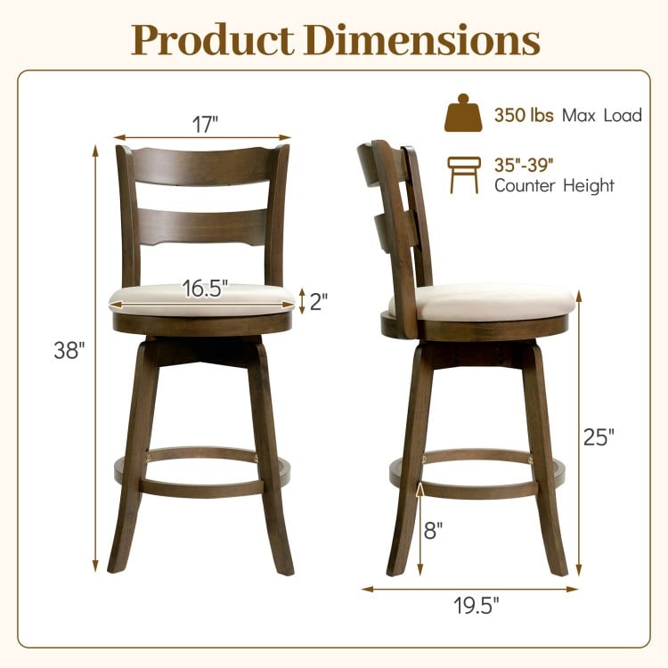 25 Inch Swivel Counter Barstools with Backrest & Upholstered Seat-Set of 2