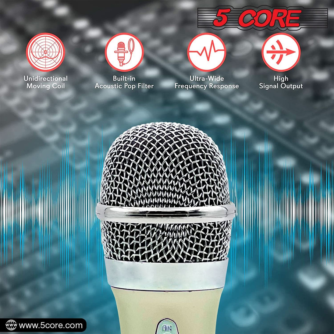 5Core Handheld XLR Dynamic Microphone – Professional Microphone for Karaoke, Singing, and Studio Use (Microfono)